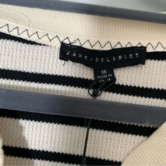 NEW Jane & Delancey Long Sleeve Striped Henley Black and Cream Women's Top - Picture 6 of 10